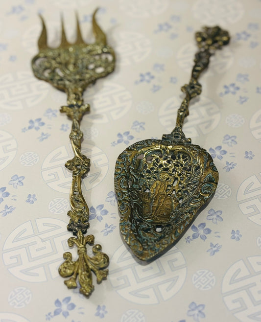 Italian Brass Spoon & Fork 10 x 2.75 fork  11.25 x 2.75
