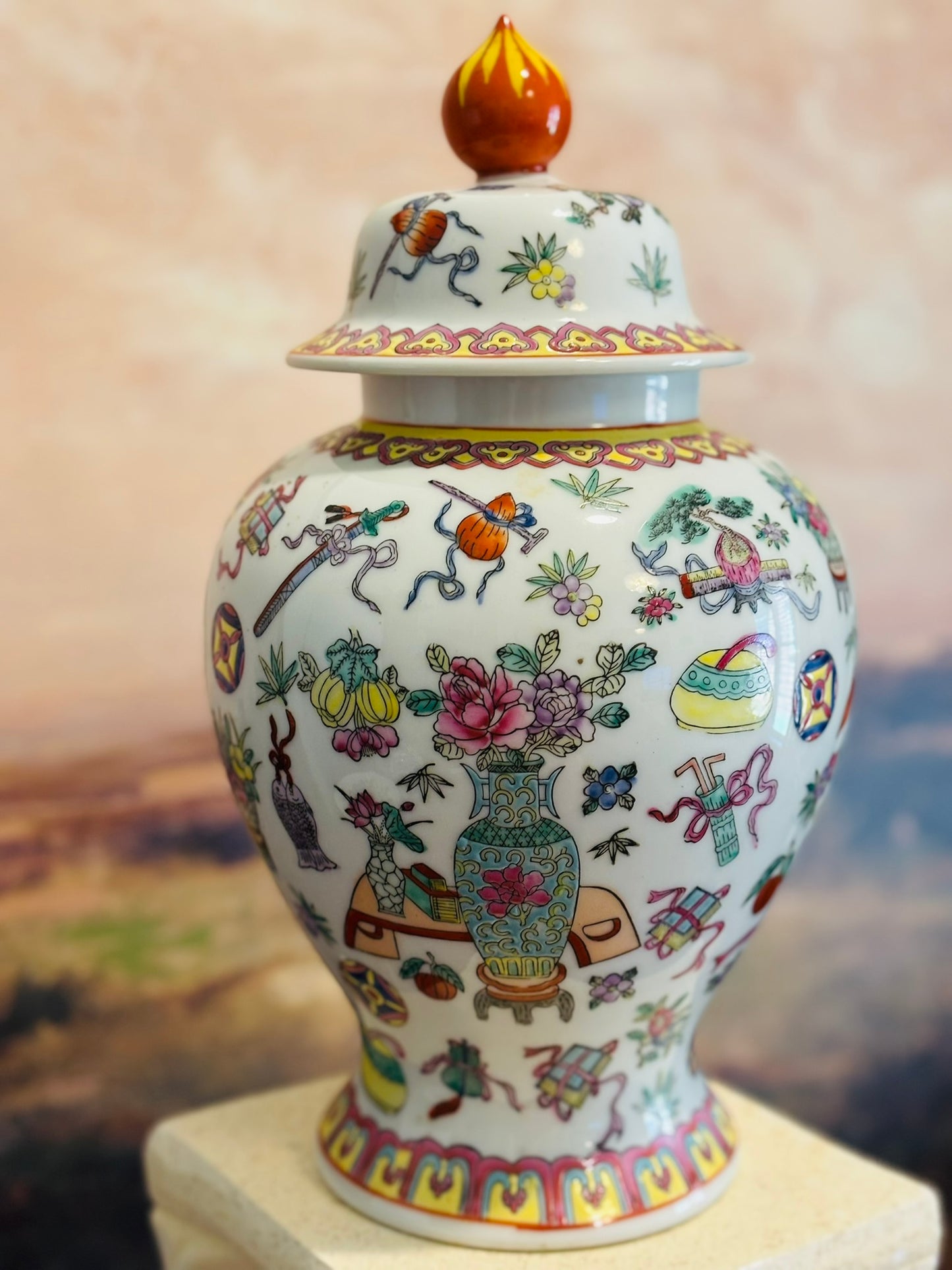 Large chinese famille rose ginger jar 12 h 7 w