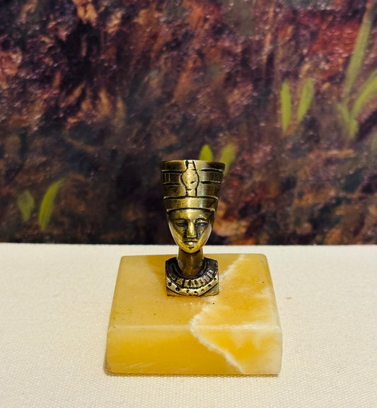 Brass Nefertiti Bust on Onyx Base  2.5 w x 2.5 h