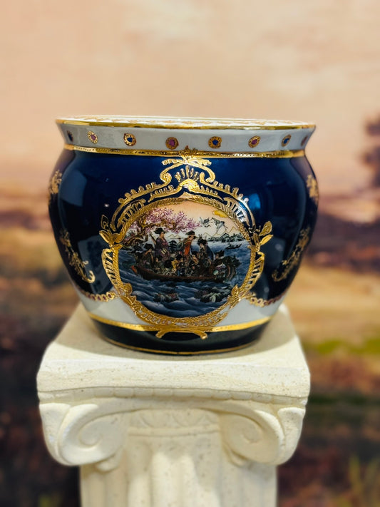 Blue Limoges Fishbowl planter  5.5 h x 6.5 w