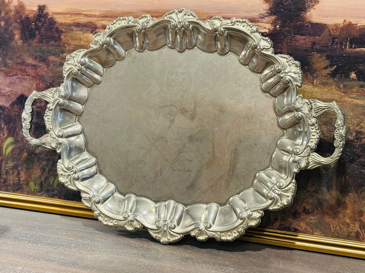 Large Silverplate Tray scalloped 22.75 l 16 w 1.75 h