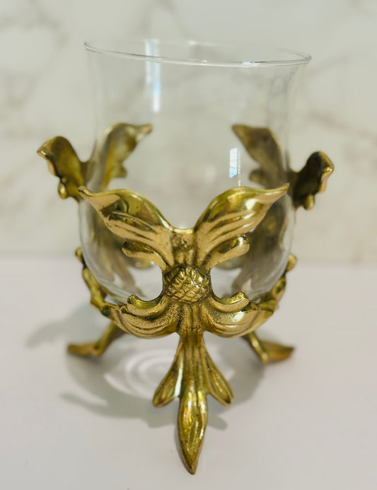 Glass in gold floral chalice 7 x 4