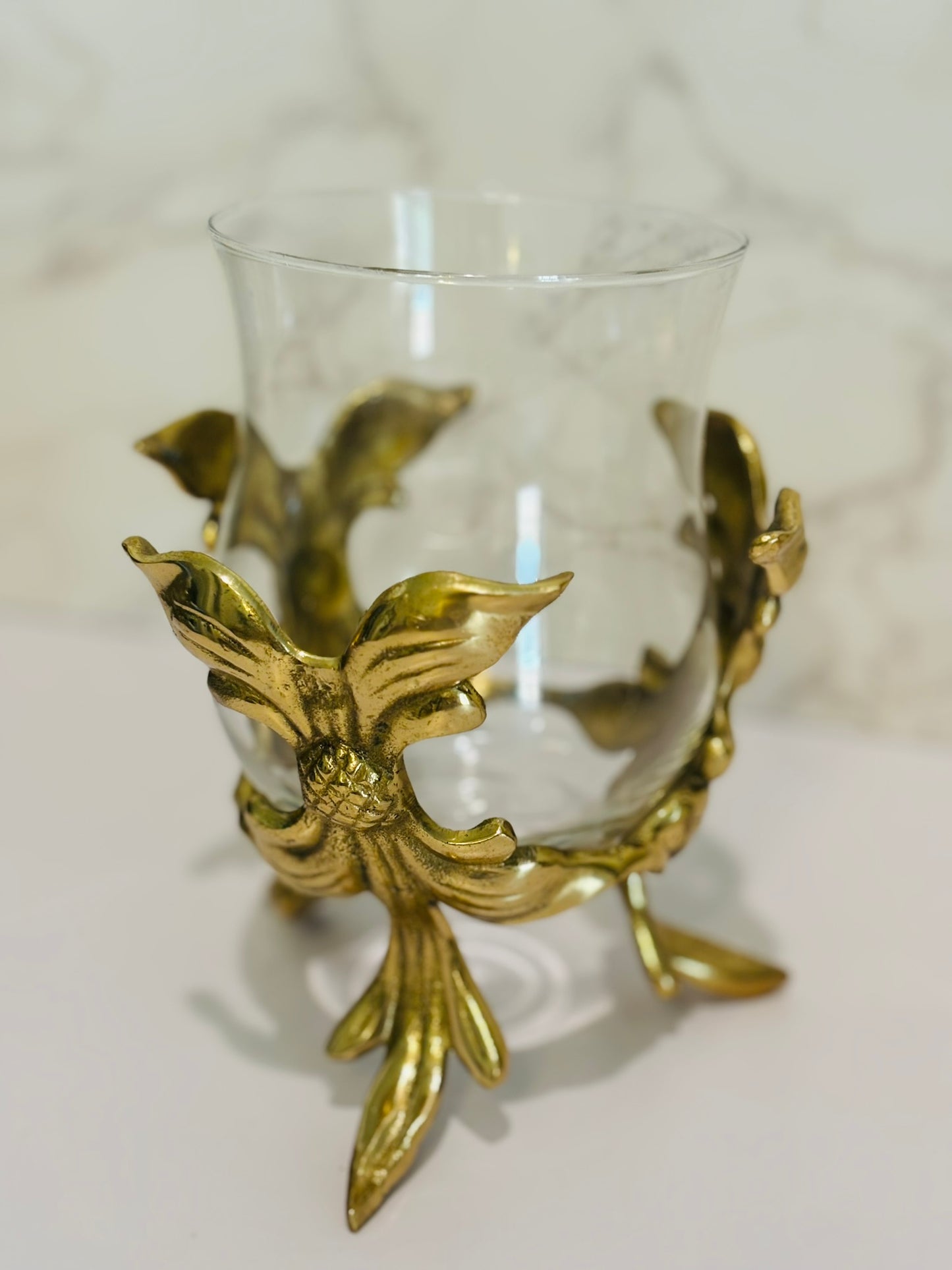 Glass in gold floral chalice 7 x 4