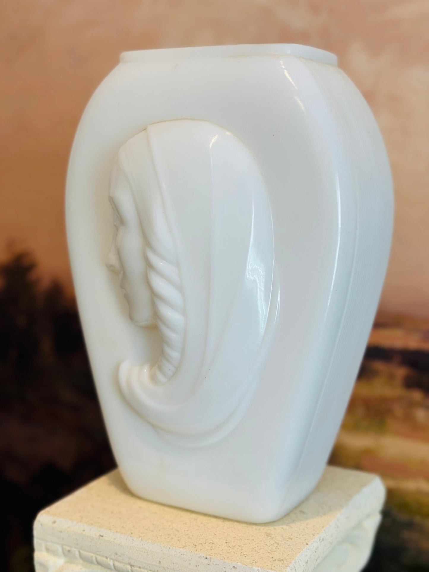 Art Deco Phoenix Glass Madonna Vase 11 h 8 w 6 d