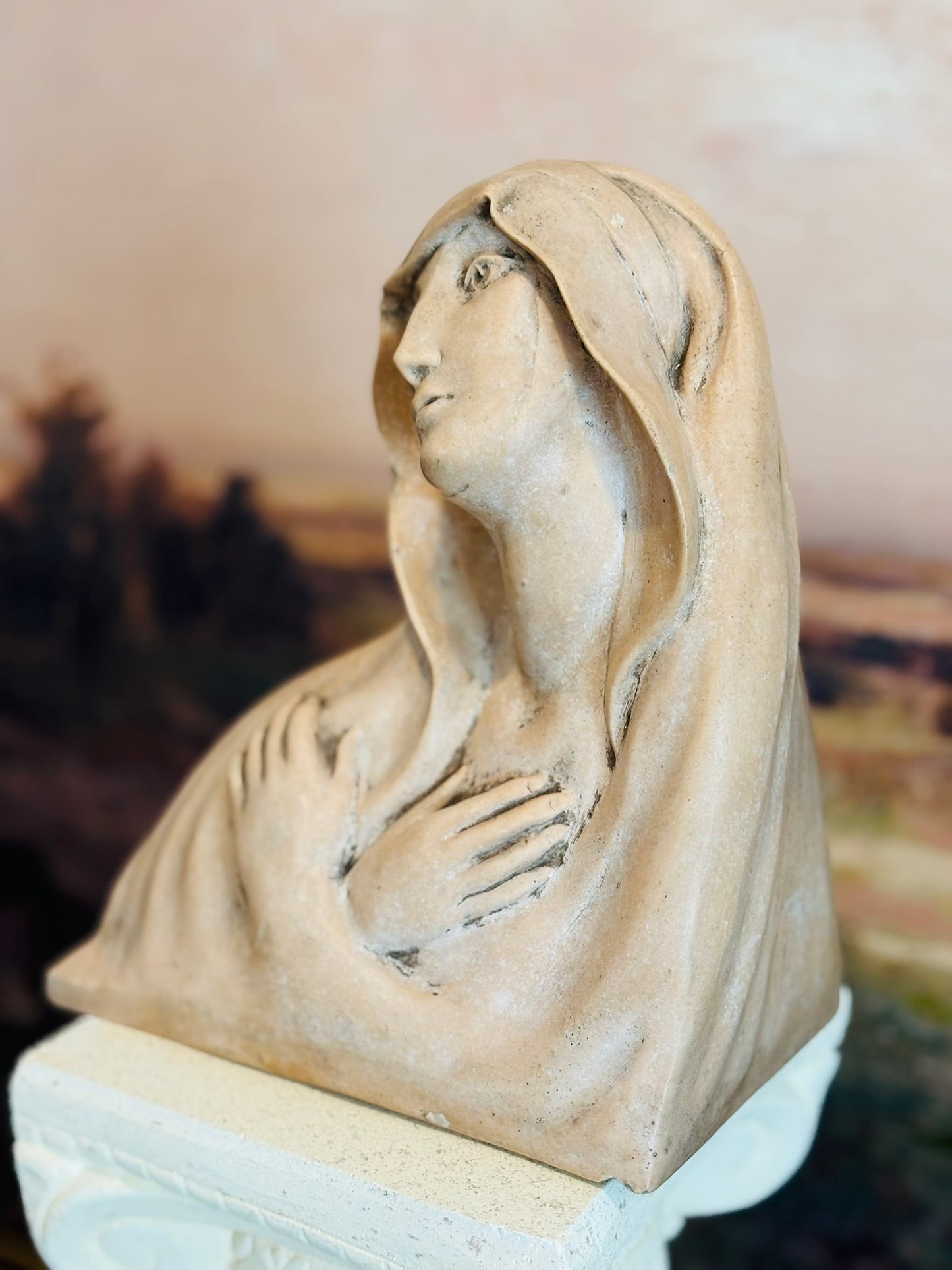 Virgin Mary Bust signed by Dick Winsor Plaster  7 w 9 h 4.5 d