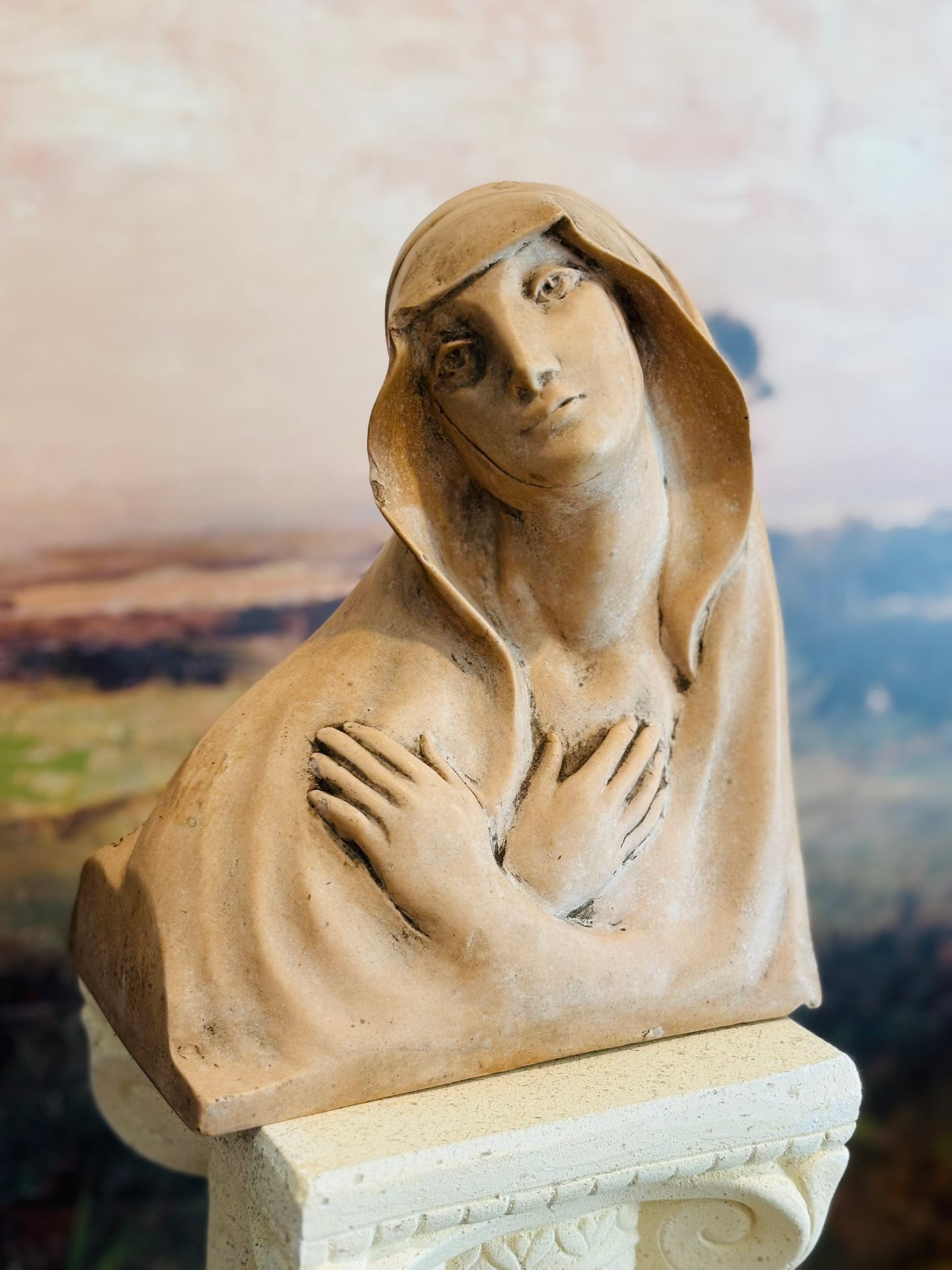 Virgin Mary Bust signed by Dick Winsor Plaster  7 w 9 h 4.5 d