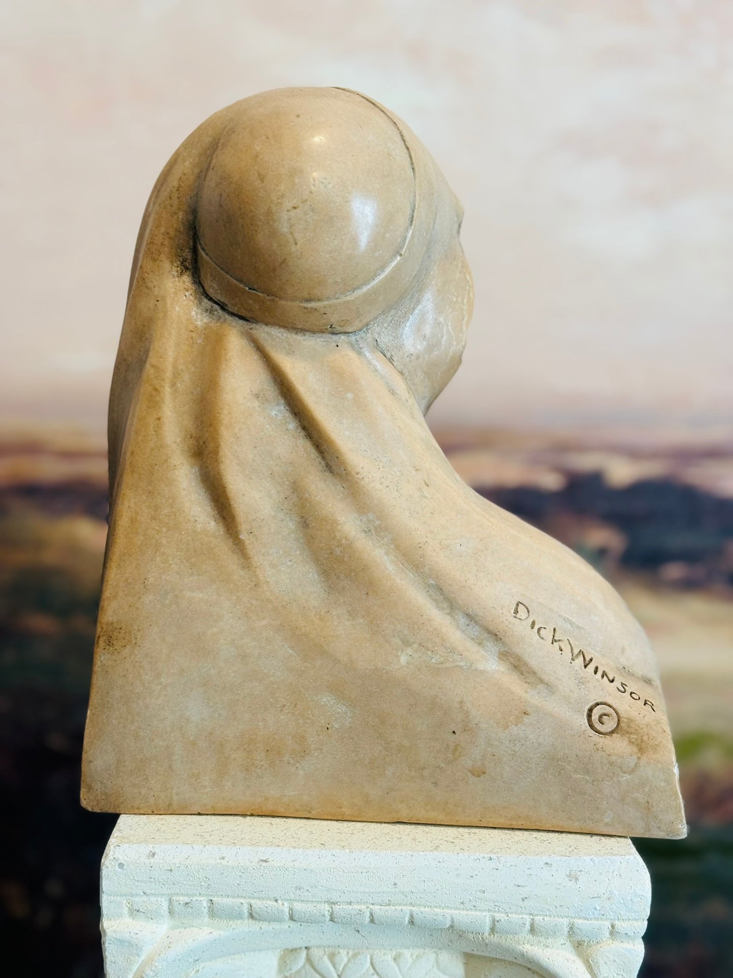 Virgin Mary Bust signed by Dick Winsor Plaster  7 w 9 h 4.5 d