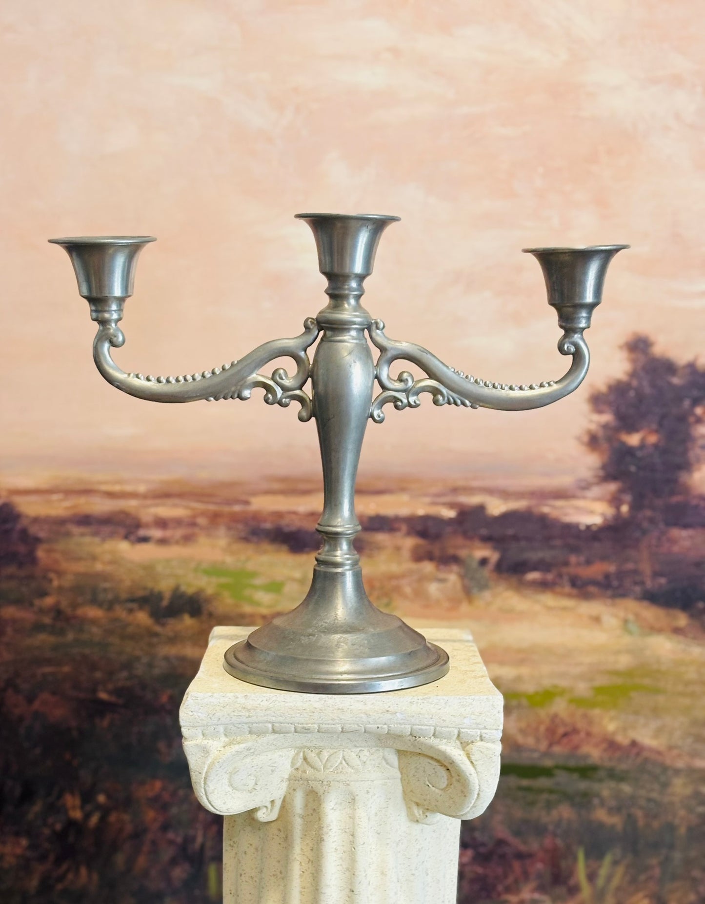 Trinac pewter candelabra 11.5 w x 9.5 h x 5 d
