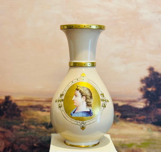 Porcelain Neoclassical Portrait Vase 11 h x 6.5 w