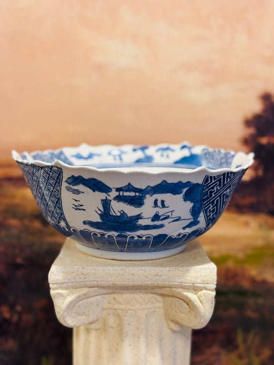 Large blue & white bowl  9.75 x 4