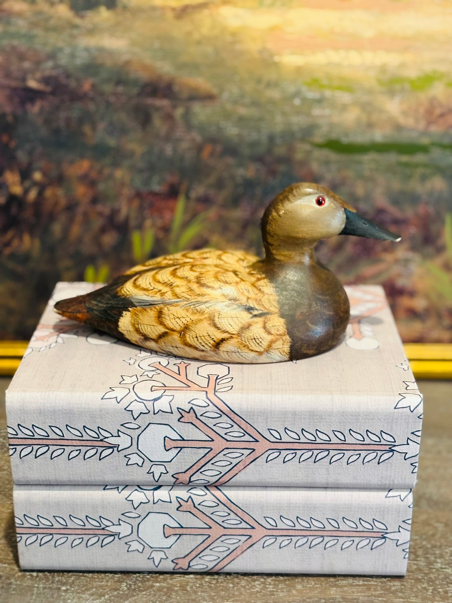 Wooden Canvasback Decoy signed on bottom 1981 9 l 4 h