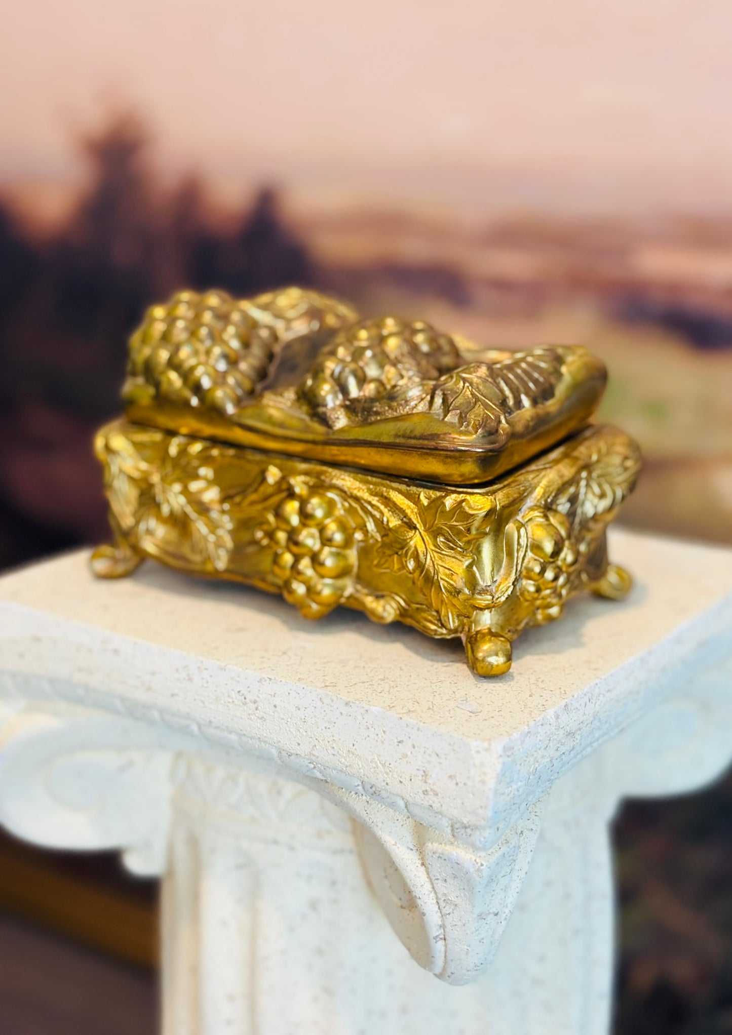 Art Nouveau Trinket Box with grapes 5 l 3 w 3 h