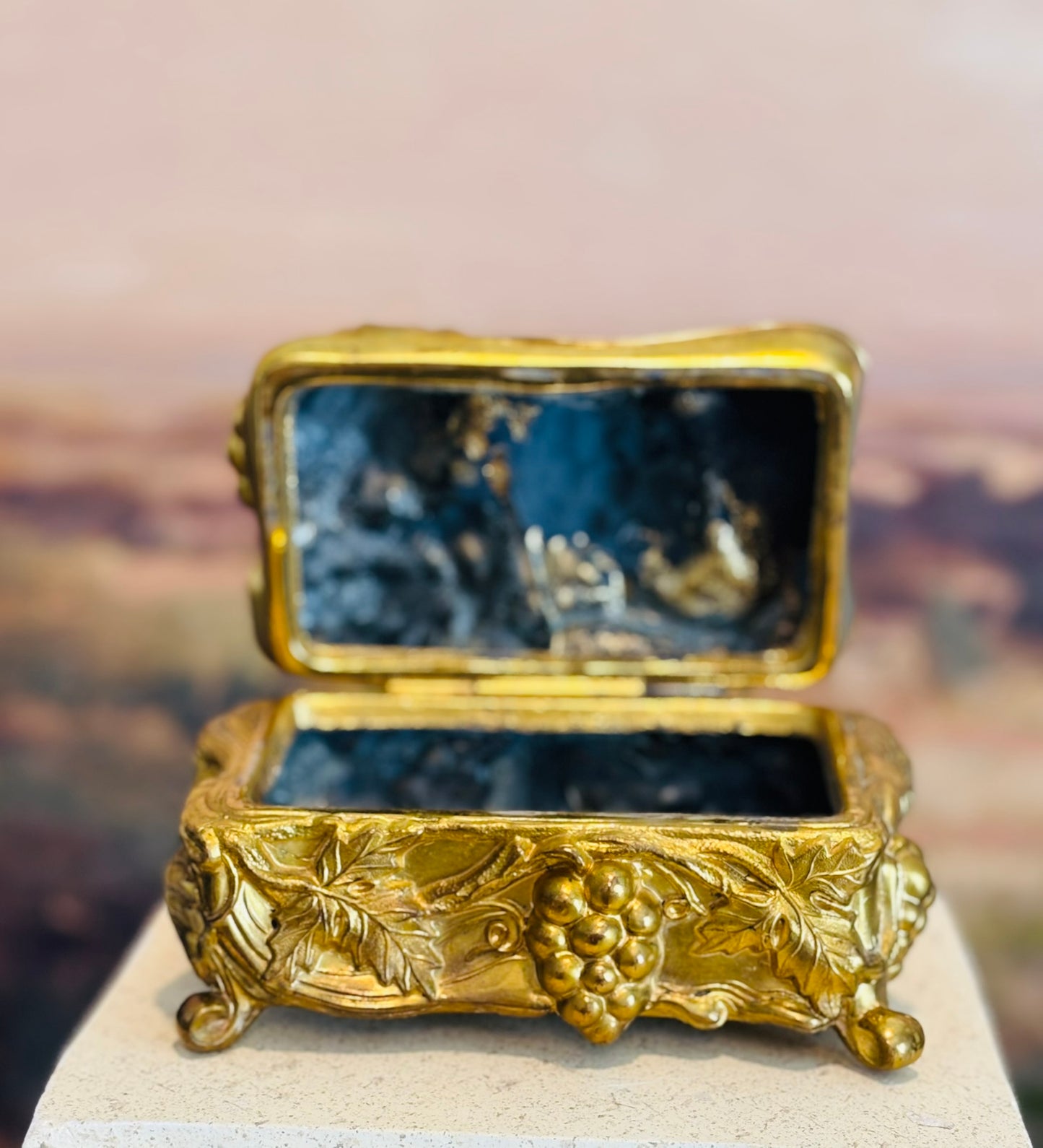 Art Nouveau Trinket Box with grapes 5 l 3 w 3 h