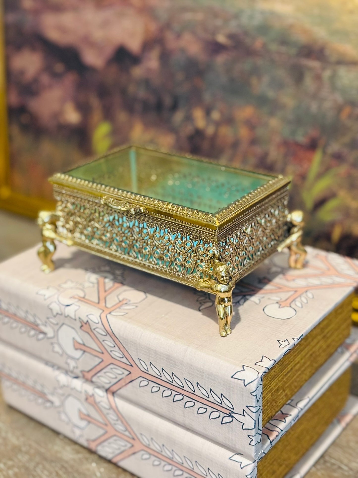 Small rectangle cherub jewelry casket 5.5l 3.5 w 3 h