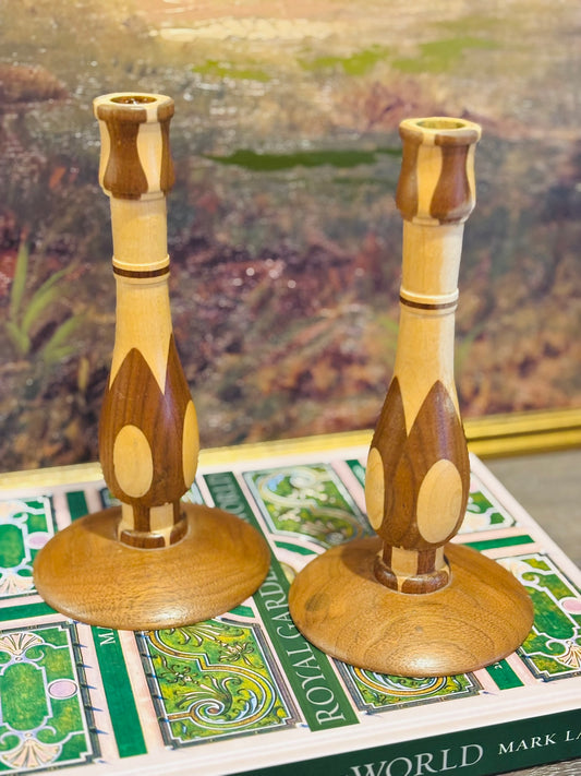 Pair of wood candlesticks 4.25 w 8.75 h each