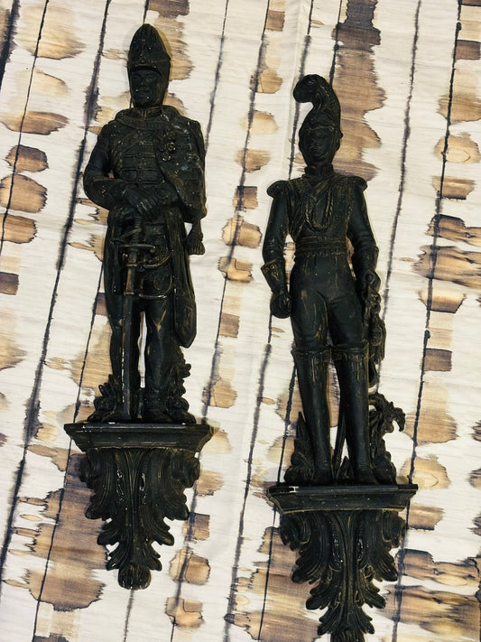 Pair of Resin Knight Wall Hangings  25 l 7 w 3 d