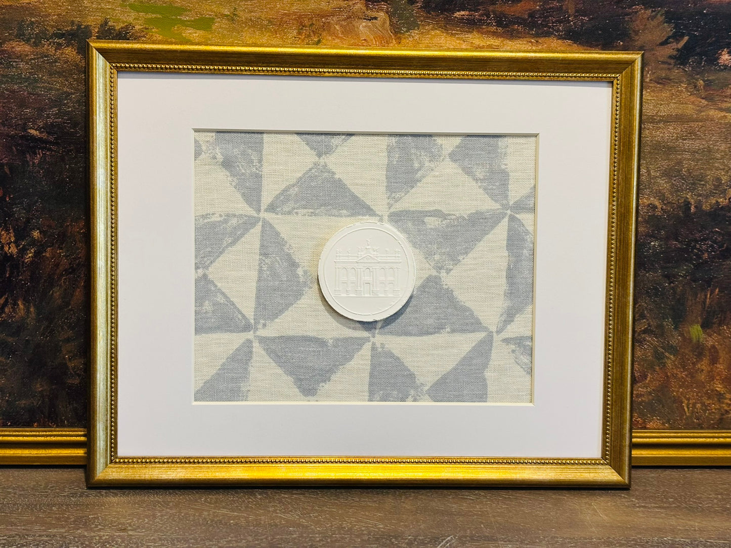 Light blue triangle intaglio art 12 x 15 x .75