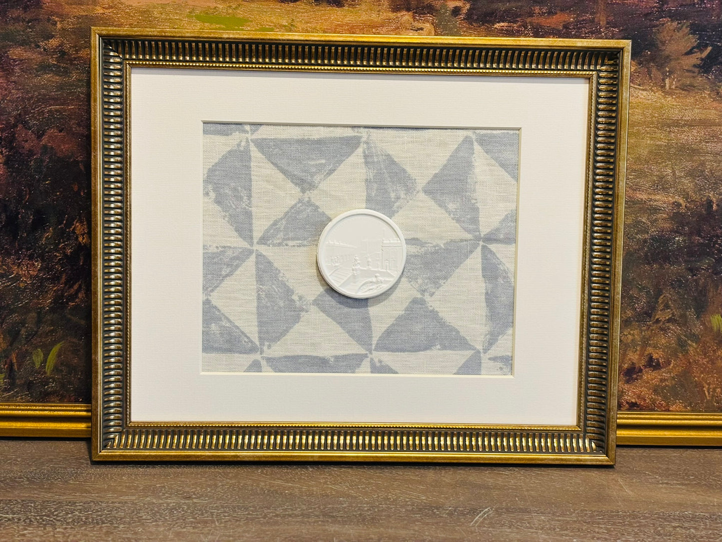 Light blue triangle intaglio art 12 x 15 x .75