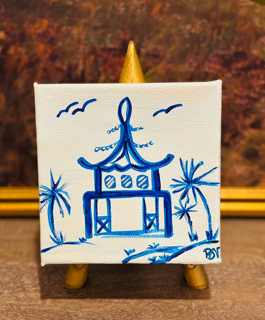 Small blue and white pagoda canvas 5 square