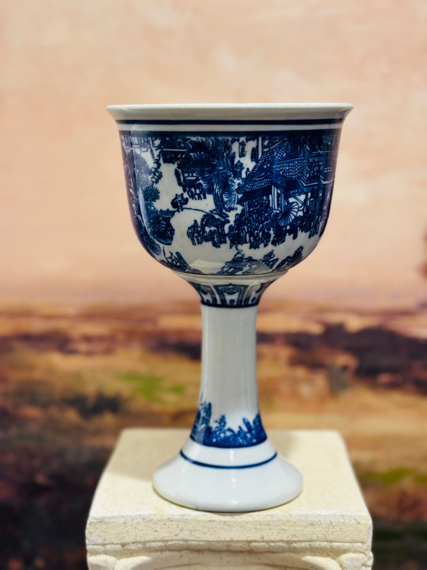 Blue and White Chalice 9 h x 5.5 w