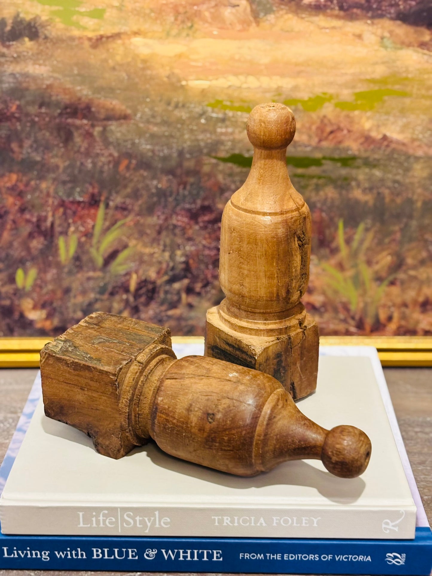 Pair of vintage wood finials  5.5 tog 9 h 2.75 d