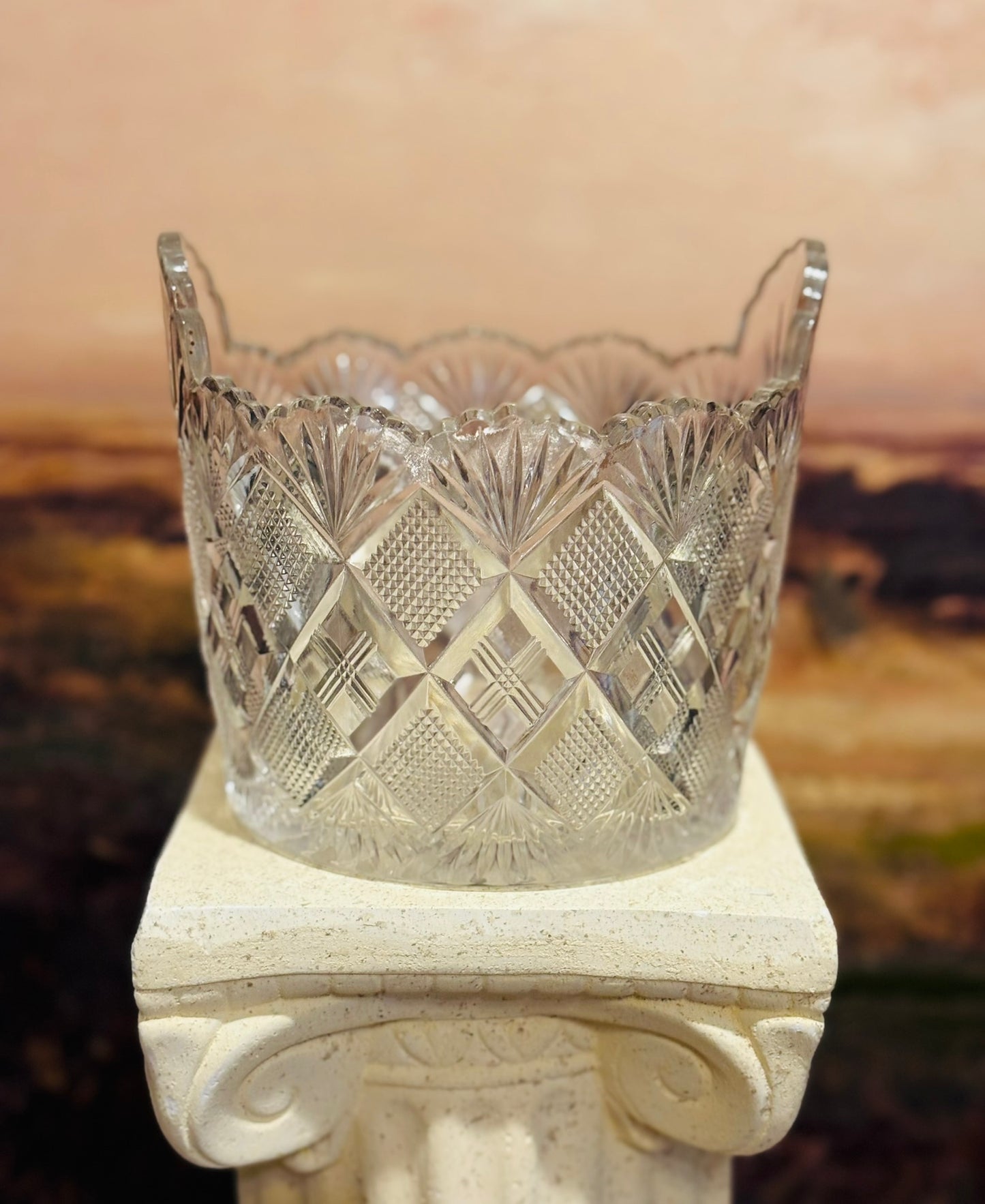 Antique EAPG pressed glass ice bucket 6.5 w 6 h 6.25 d