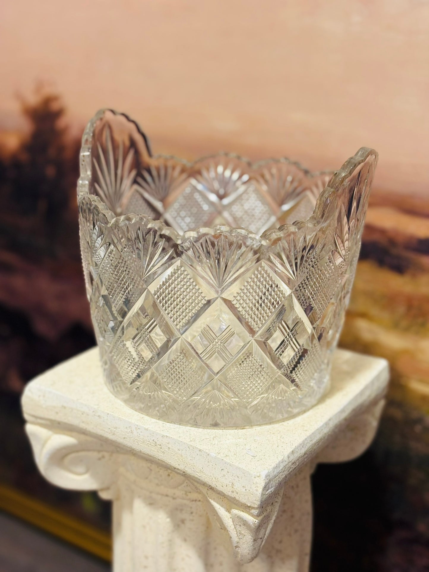 Antique EAPG pressed glass ice bucket 6.5 w 6 h 6.25 d