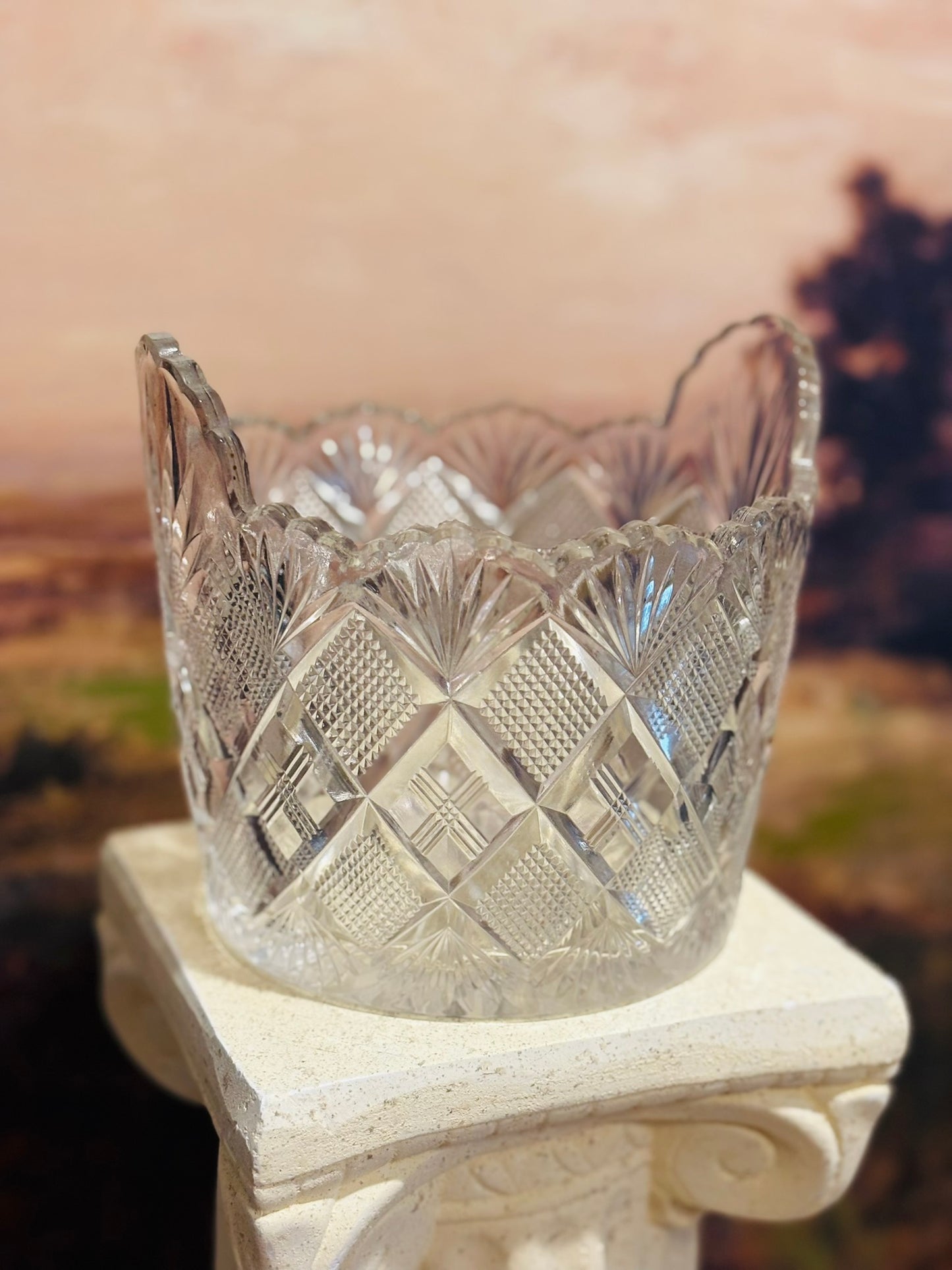 Antique EAPG pressed glass ice bucket 6.5 w 6 h 6.25 d