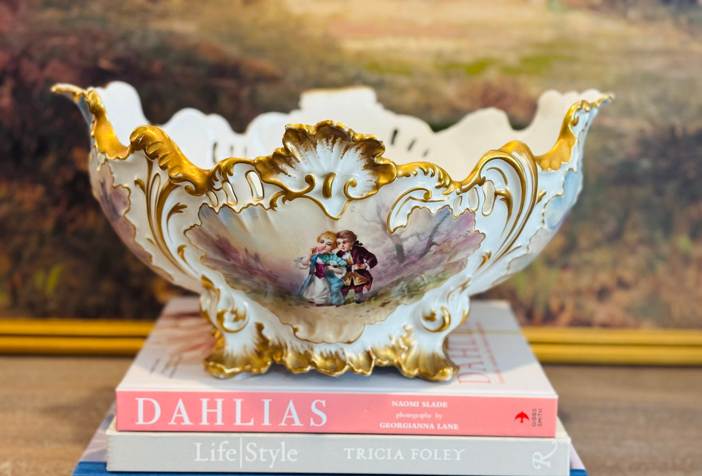 Large pastel Limoges compote  13.25 x 9.75 x 7