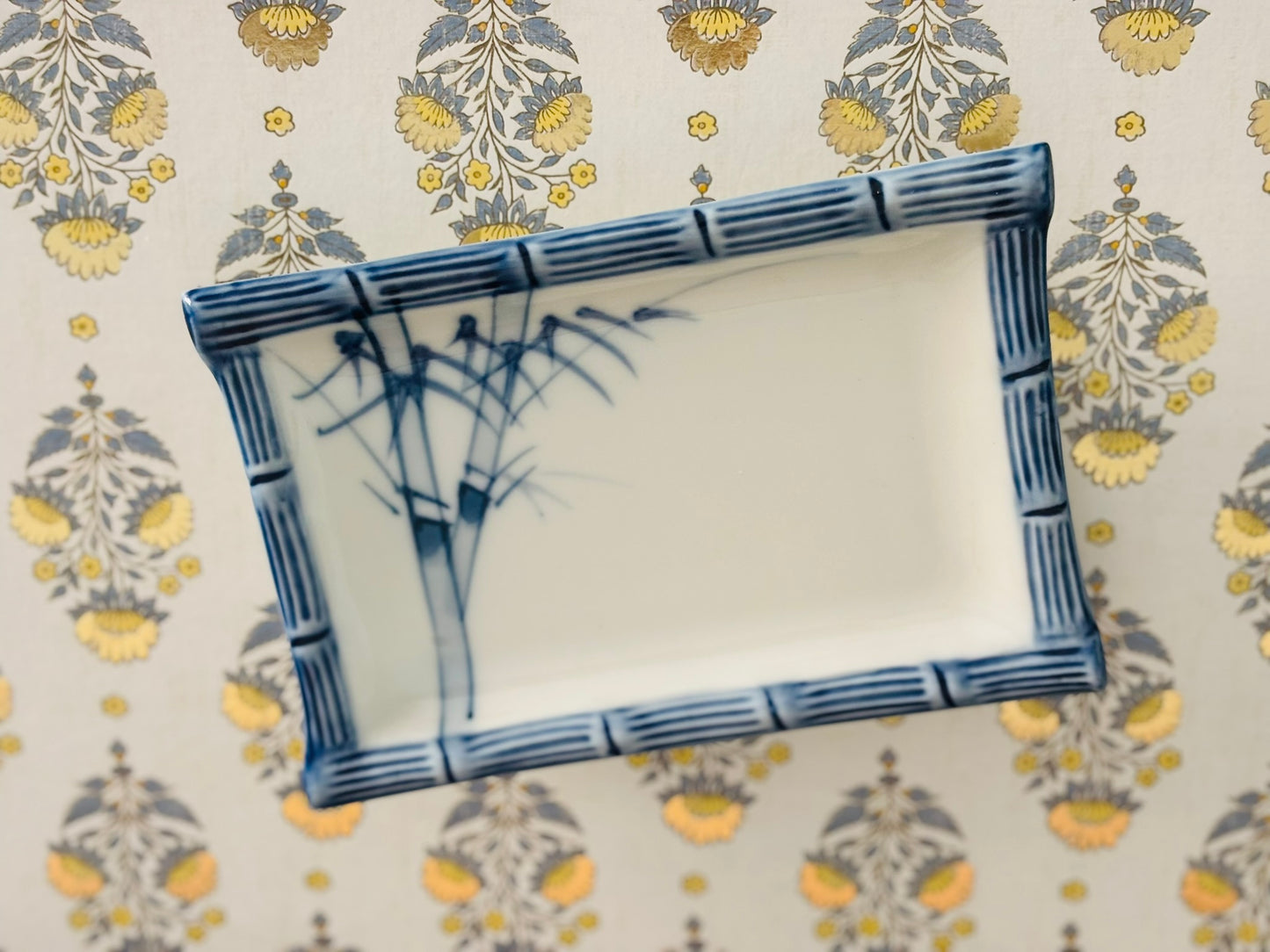 Pair of blue bamboo trinket dishes 3.5 h 5.25 l