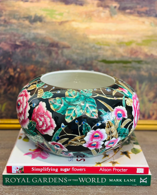 Black floral planter bowl  11.5 x 6