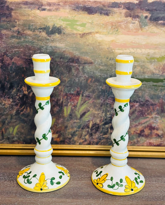 Pair of portugal yellow candlesticks 11 h 5 w