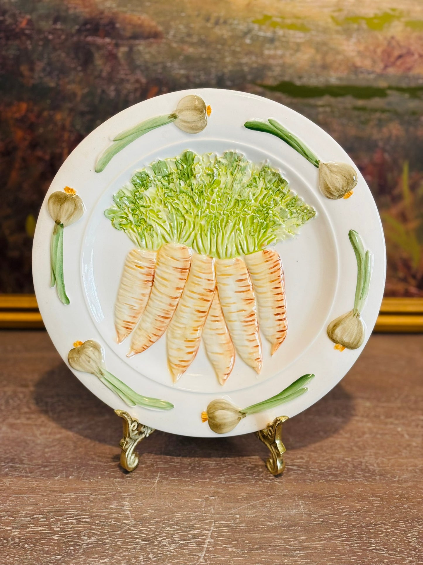 Set of 5 majolica San Mares Made in Italy Veggie plates 8.5 w each