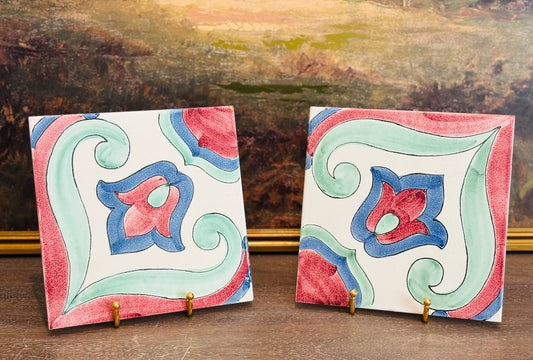 Pair of Italian Colorful Tiles 8 square
