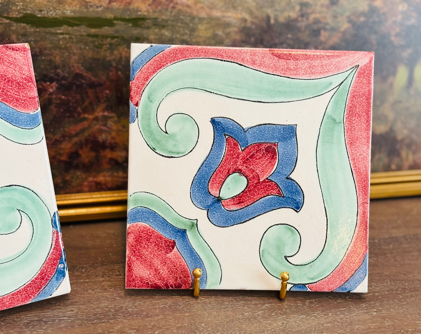 Pair of Italian Colorful Tiles 8 square