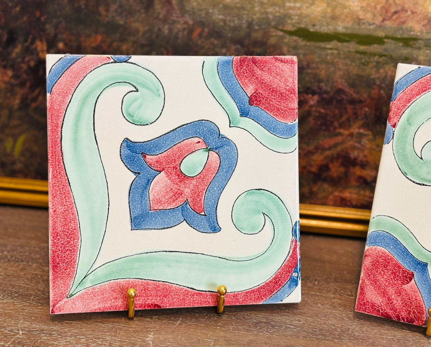 Pair of Italian Colorful Tiles 8 square