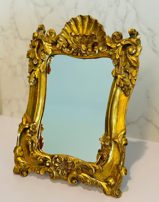 Vintage tabletop gold mirror 9.5 w x 13.5 h