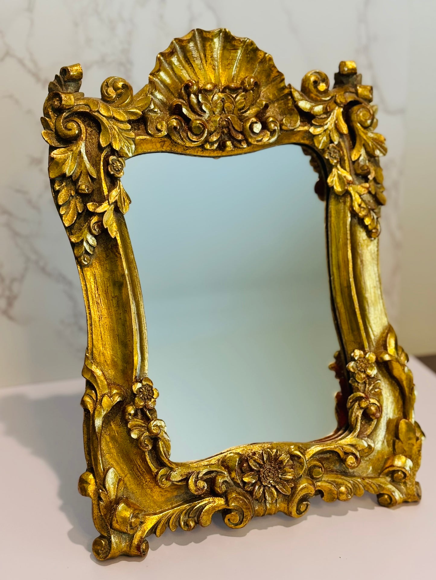 Vintage tabletop gold mirror 9.5 w x 13.5 h