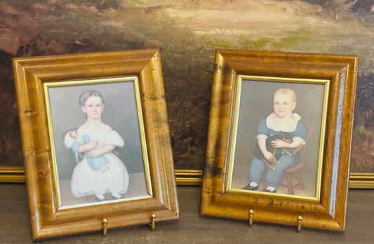 Framed Folk Art Children Prints 10.25 x 8.5 x 1