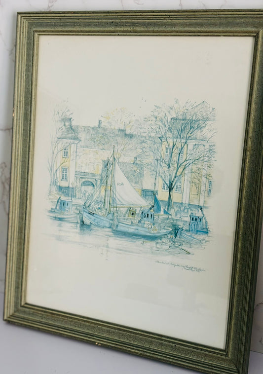 Mads Stage  12.5 x 15.5 signed and dated 1975 Canal Drawing