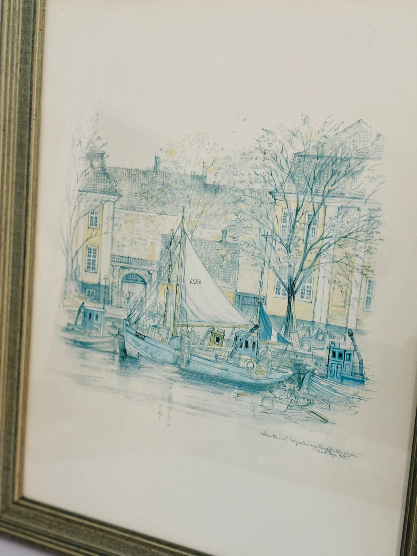Mads Stage  12.5 x 15.5 signed and dated 1975 Canal Drawing