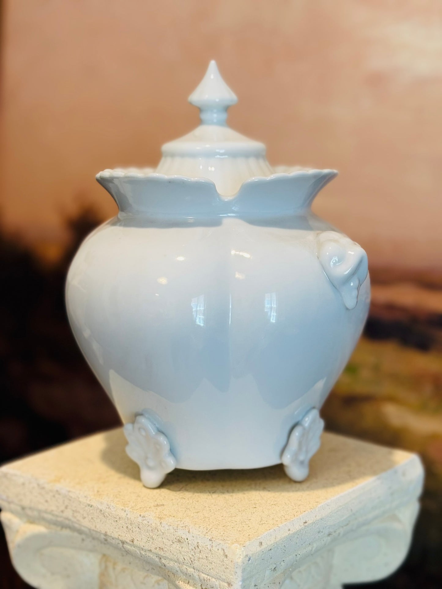 Vintage Porcelain Footed Biscuit Jar 7 w 7.5 h