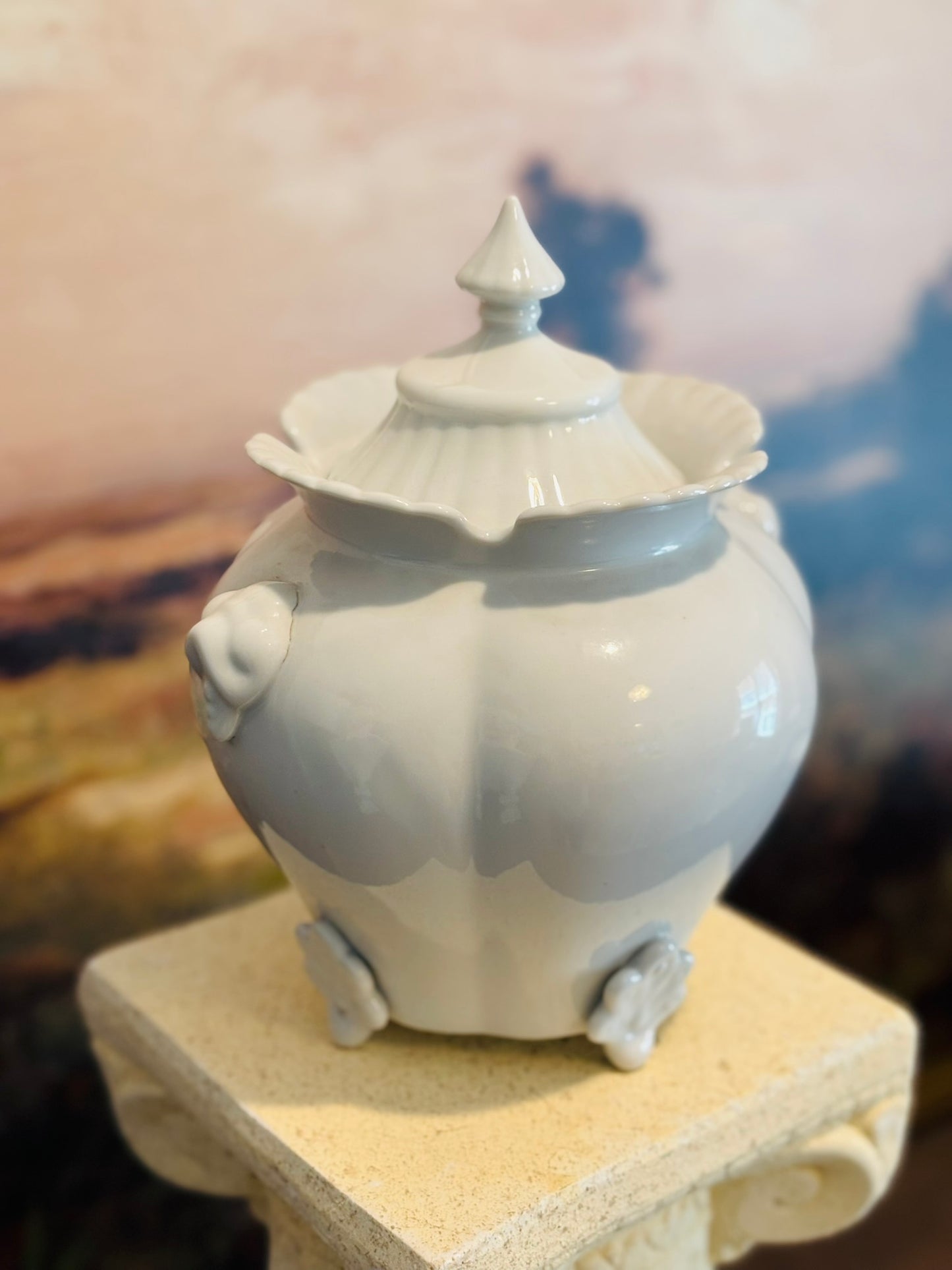 Vintage Porcelain Footed Biscuit Jar 7 w 7.5 h