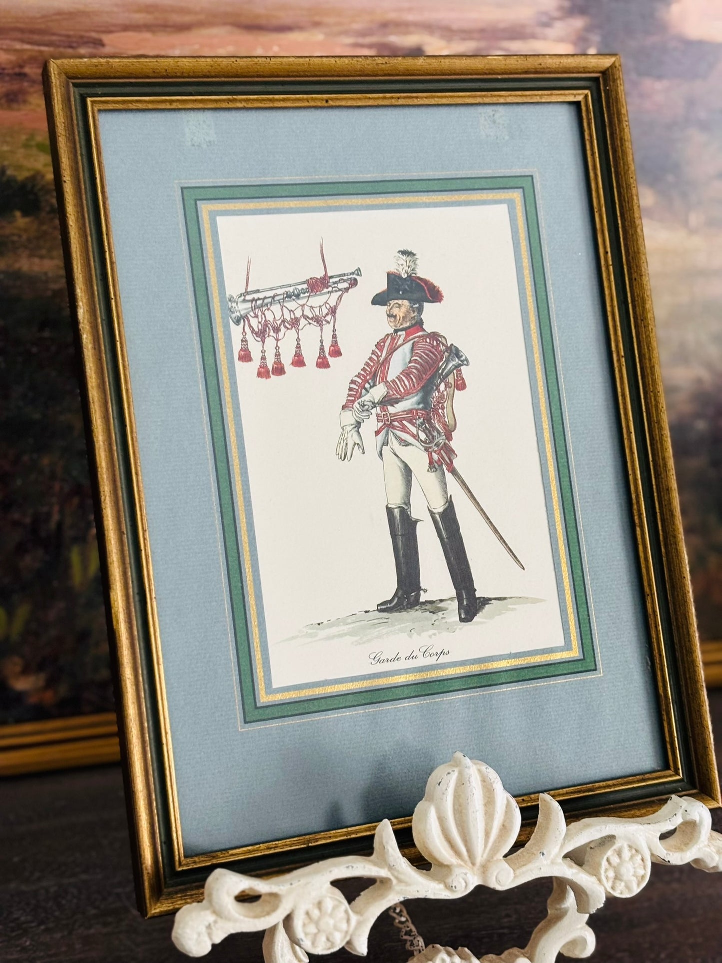 Framed "Garde du Corps" Henri Boisselier watercolor 9 x 12