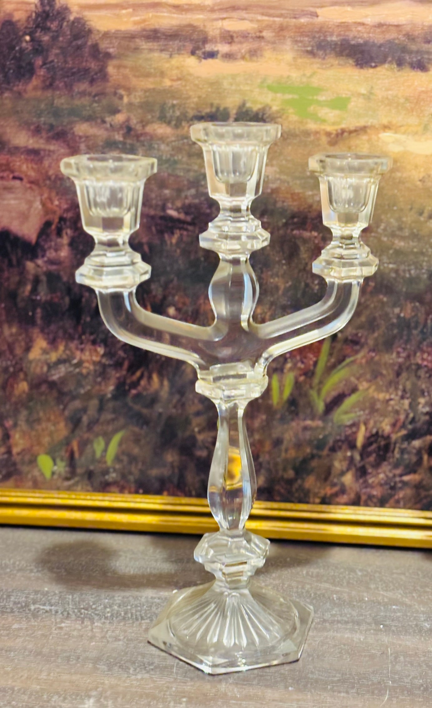 Pair of crystal triple candleholders 12 h 7.5 w 4 d