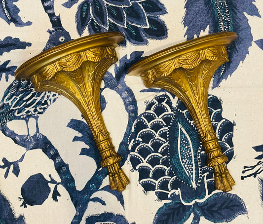 Pair of gold wall shelves with tassels 12 l 10 w 4 d