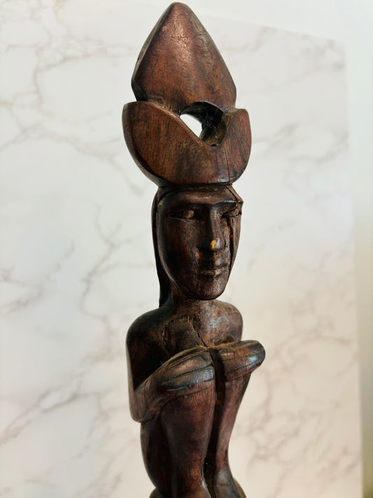 Vtg African Carved Wood Statue or Ladle 21 h  4 w 4.5 d